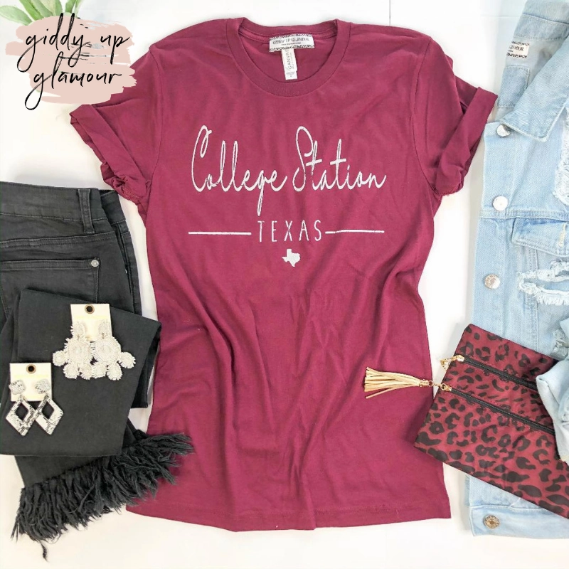 HighNeck Last Chance Size 3XL | Aggie Game Day | College Station, TX Cursive Short Sleeve Tee Shirt in Maroon