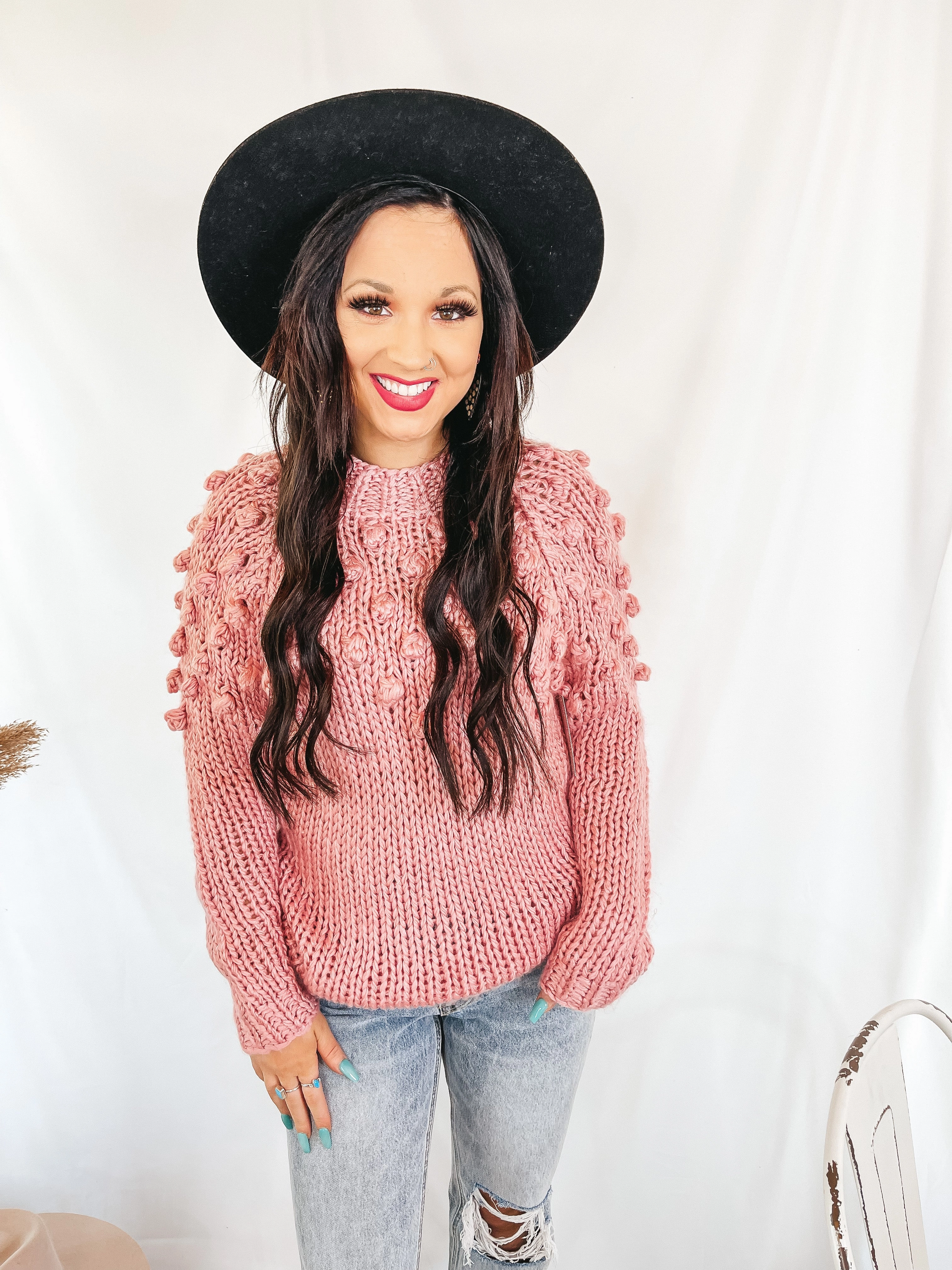 Prince Core Puff of Magic High Neck Sweater with Pom-Pom Upper in Pink