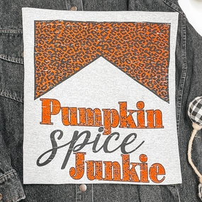 Pumpkin Spice Junkie Short Sleeve Graphic Tee in Heather Grey Icon Glow Ocean Glow