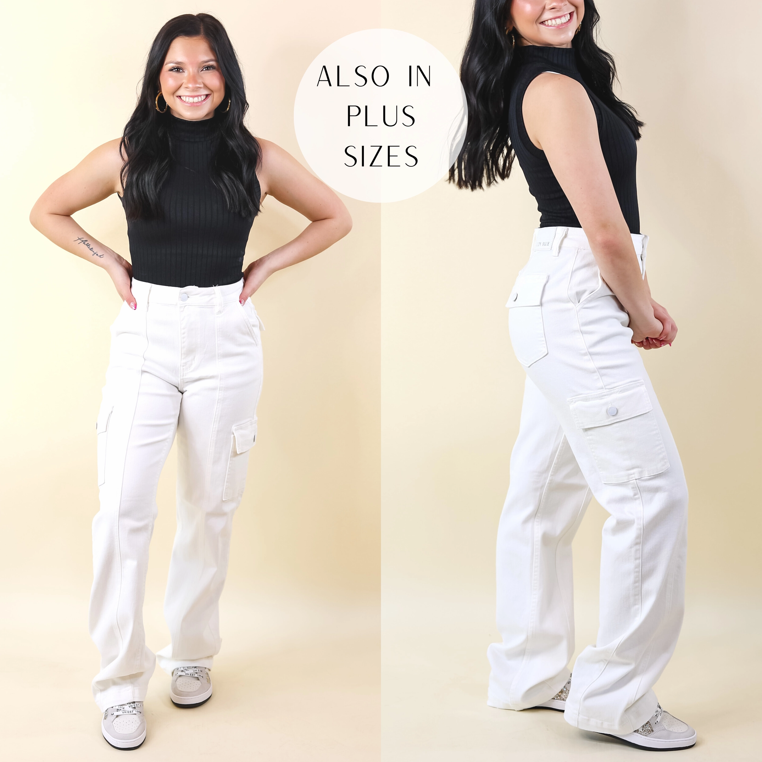 Jump Core Colorfast Dye Judy Blue | Chic Efforts Cargo Straight Leg Jeans in White