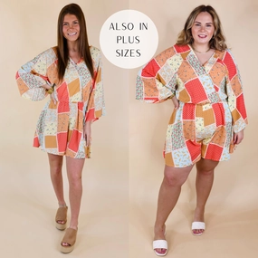 AntibacterialMaterial Pushing Limits Floral Patch Print Romper with 3/4 Sleeves