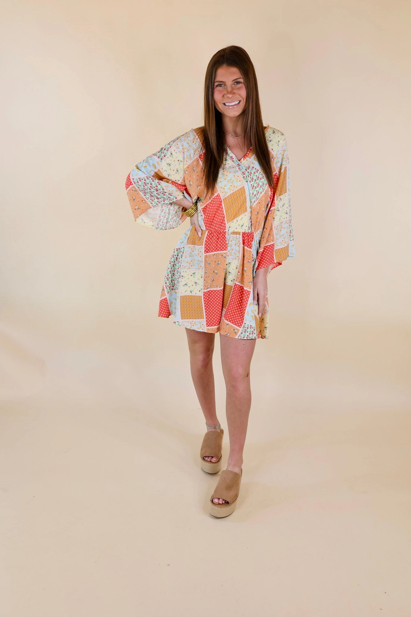 Smart Design Pushing Limits Floral Patch Print Romper with 3/4 Sleeves