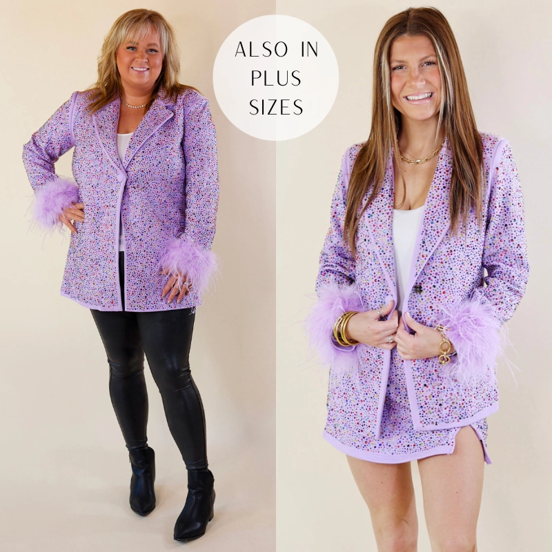 Queen Of Sparkles | Crystal Studded Blazer in Lavender Purple Tagless Labeling