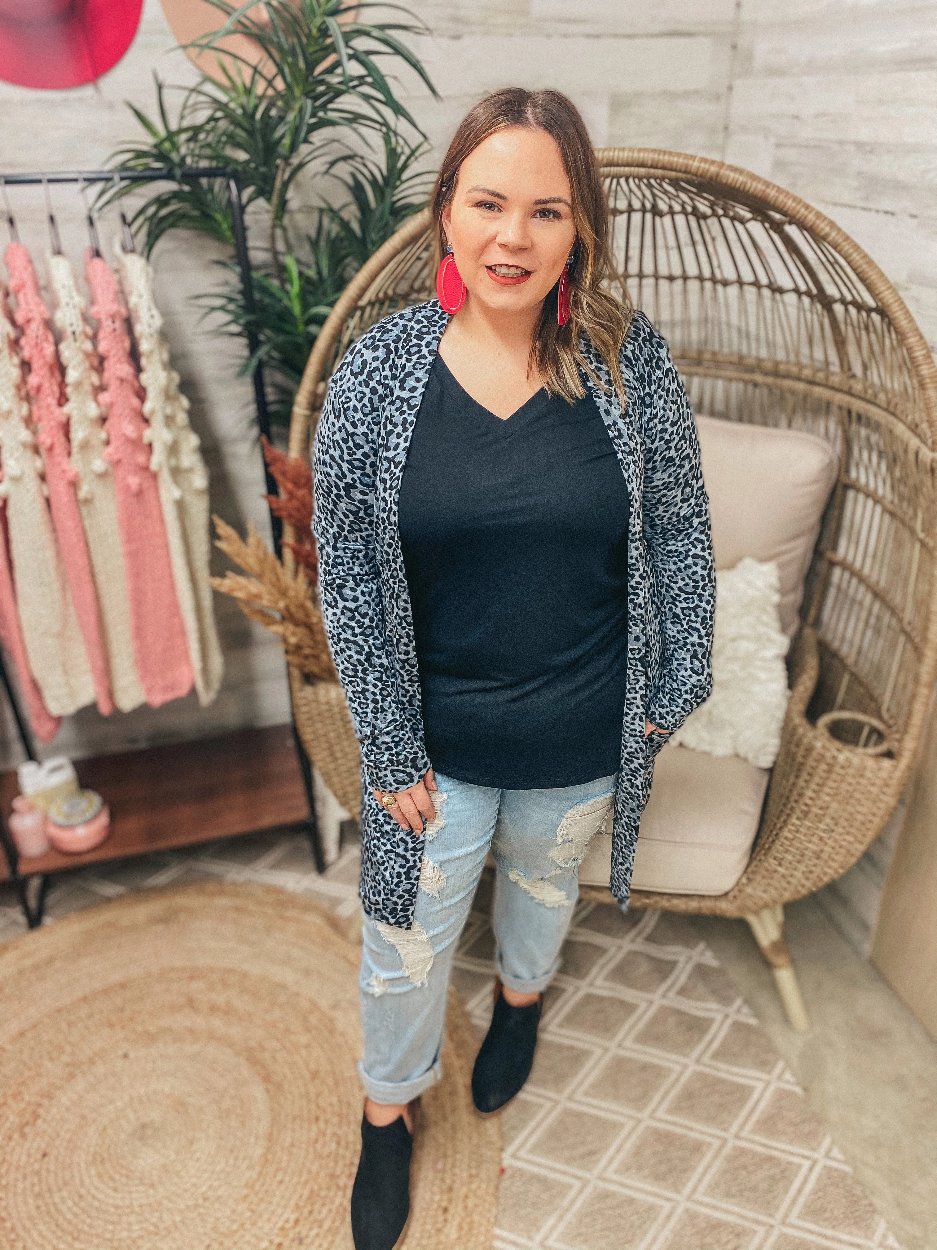 Trendy Outerwear Last Chance Small | Put Me In The Spotlight Leopard Open Front Cardigan in Grey