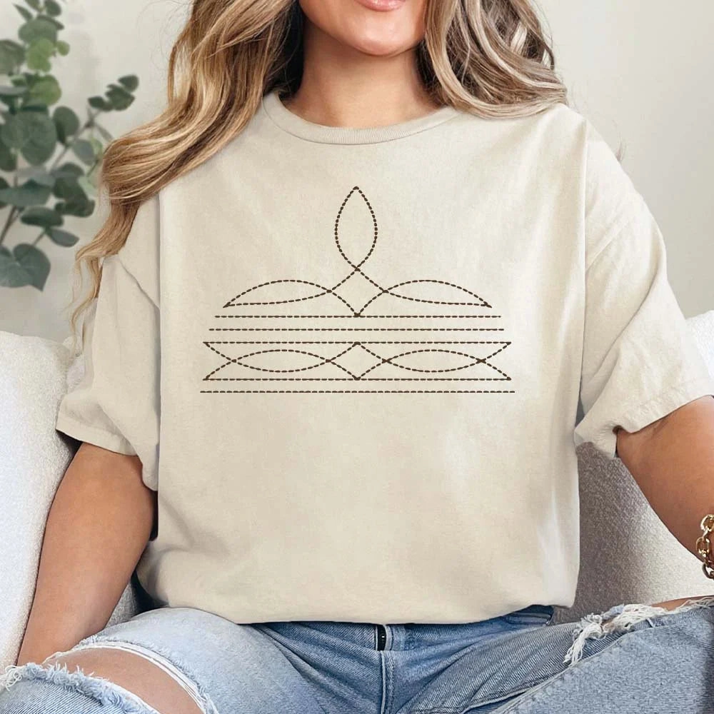 High Density Weave Online Exclusive | Boot Stitch Printed Short Sleeve Graphic Tee in Cream