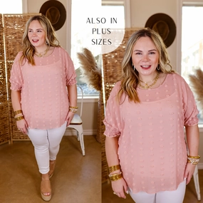 Changemaker Swiss Dot Top with Half Sleeves in Blush Pink MoistureManagementSystem