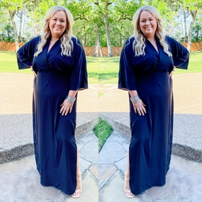 Like Royalty Maxi Dress With a Cross Front and Slit in Black Lightweight Composite