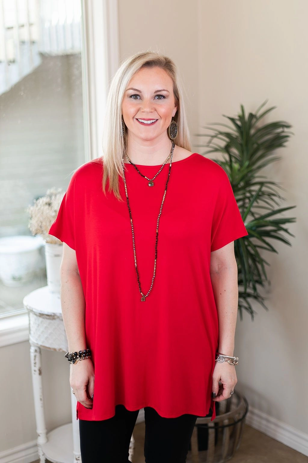 Athleisure Cool FlexibleCollarDesign Last Chance Size Small & Medium | Everyday Basics Drop Sleeve Solid Piko Top in Red