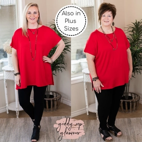 Last Chance Size Small & Medium | Everyday Basics Drop Sleeve Solid Piko Top in Red SheerLayeredPanels