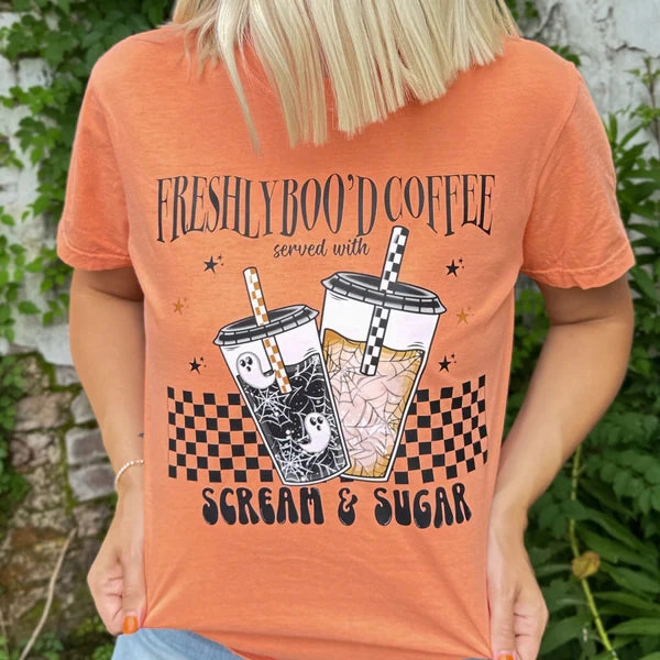 Comfortable Design Anti-static Online Exclusive | Freshly Boo??d Coffee Graphic on Short Sleeve Comfort Color Tee in Melon Orange