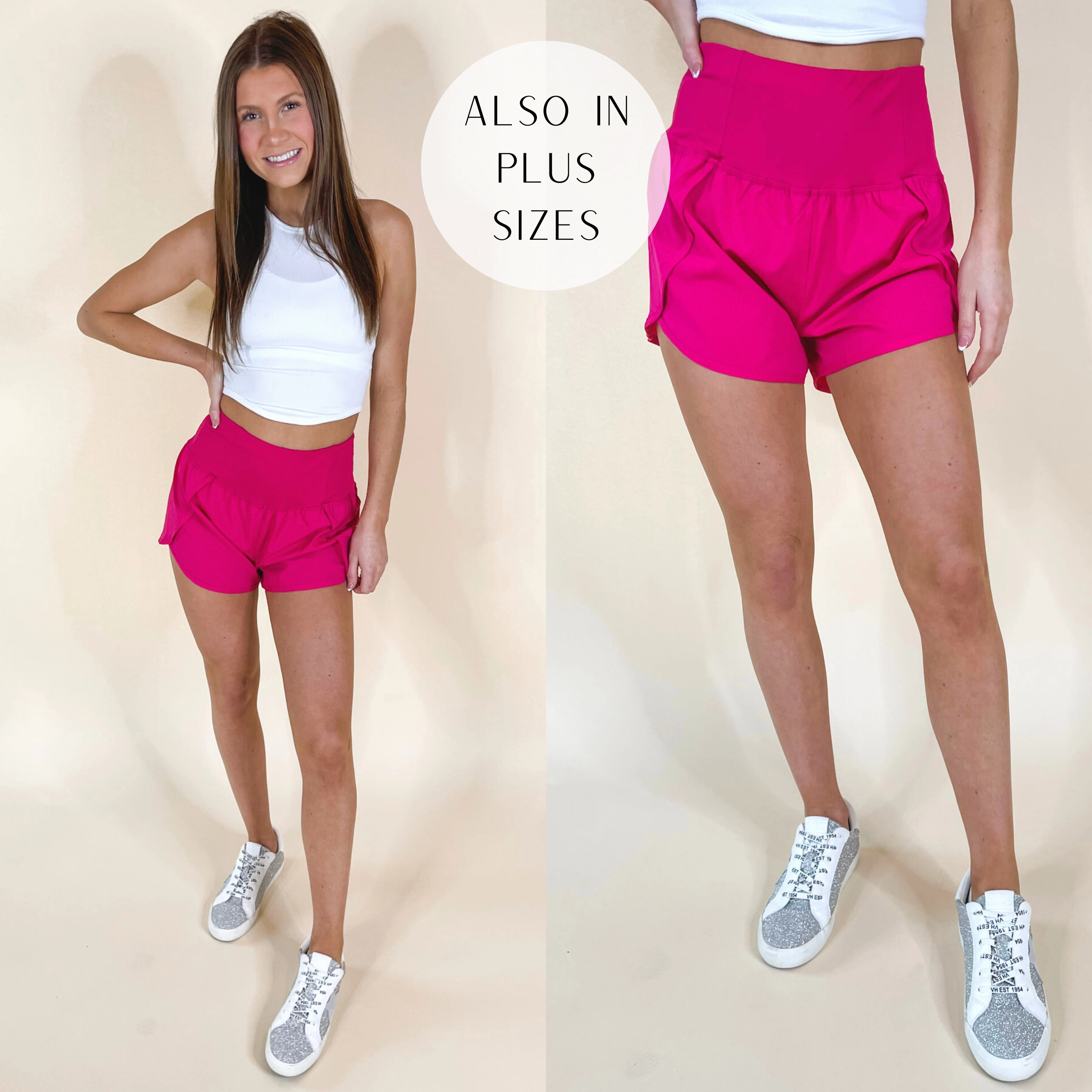 Basic Wear Essential Shirt Racing For First High Waist Wind Shorts in Hot Pink