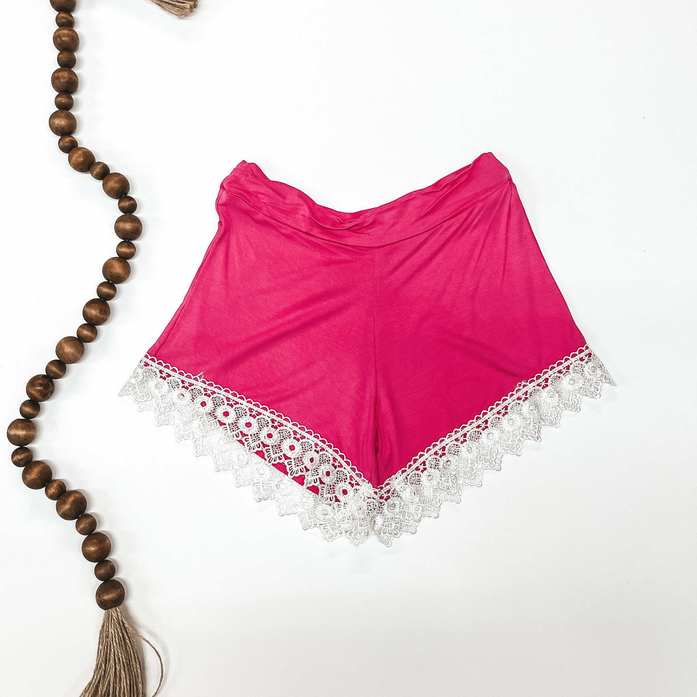 Fuchsia Shorts with Lace Trim QuickDry Technology
