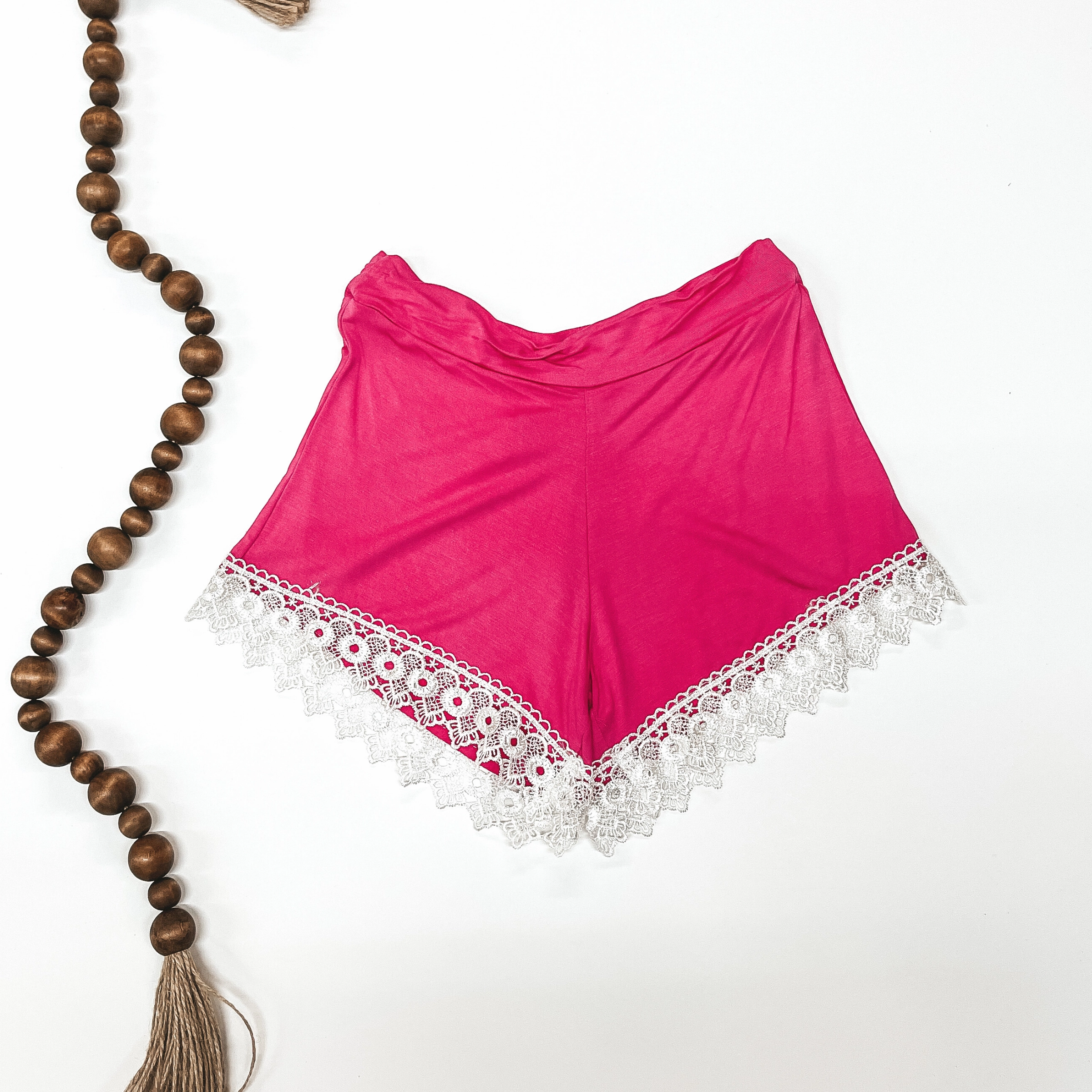 Fuchsia Shorts with Lace Trim Lift Mode AntimicrobialCoating