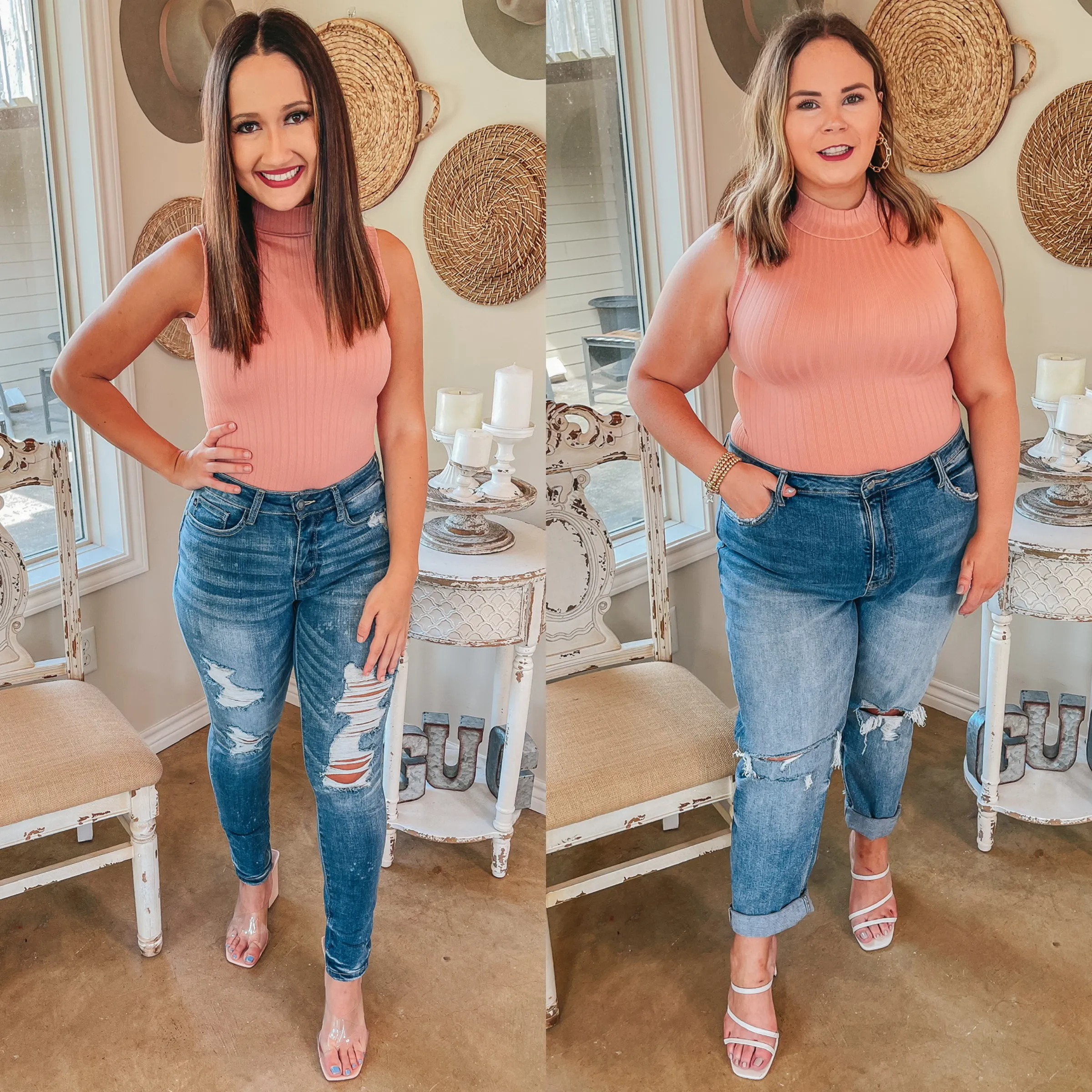 Take Me Somewhere High Neck Ribbed Tank Top in Dusty Coral Camera Glow Youth Glow