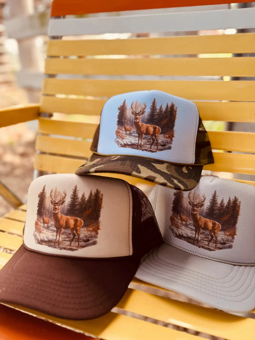 Online Exclusive | Retro Deer Trucker Cap in Multiple Color Options Animal Print Essential Look