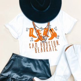 OdorResistant Material Relax Mode Bearkat Game Day | Sam Houston Bearkats Cowgirl Hat Short Sleeve Graphic Tee in White