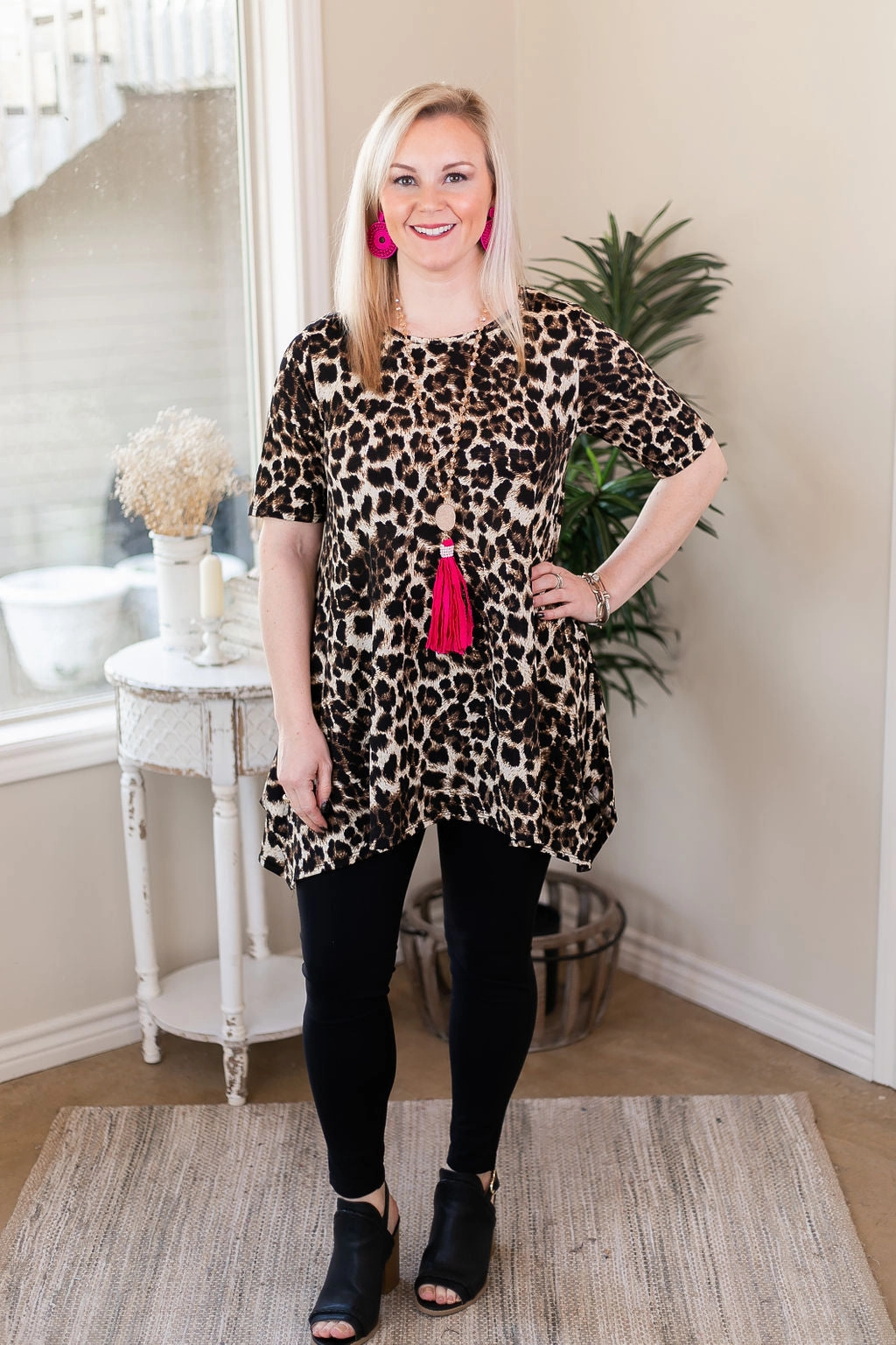 Last Chance Size Small | Whenever This Happens Print Handkerchief Tunic Top in Leopard Recycled materials Peace Core