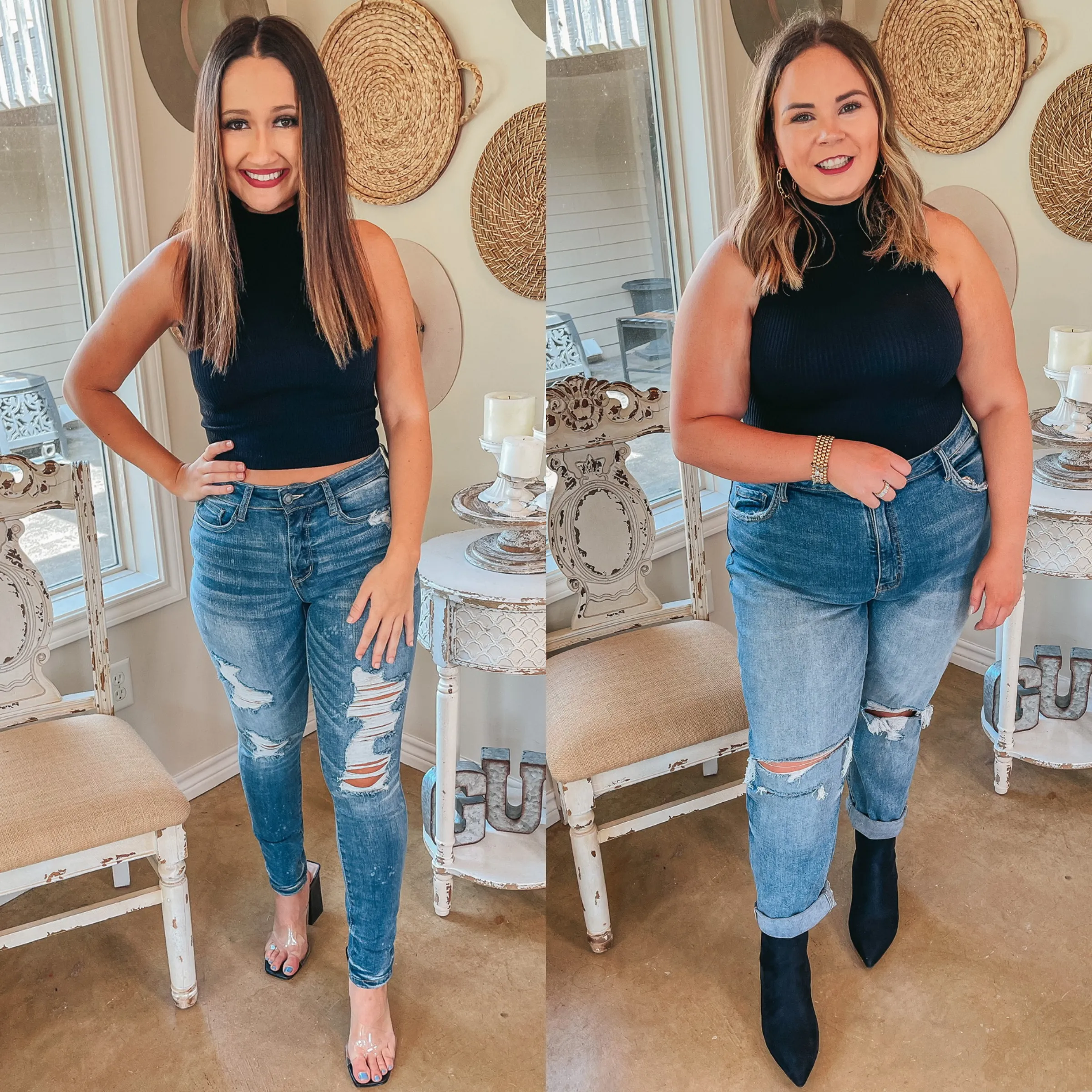 Queen of Comfort  High Neck Ribbed Sleeveless Crop Top in Black Compact Stitching