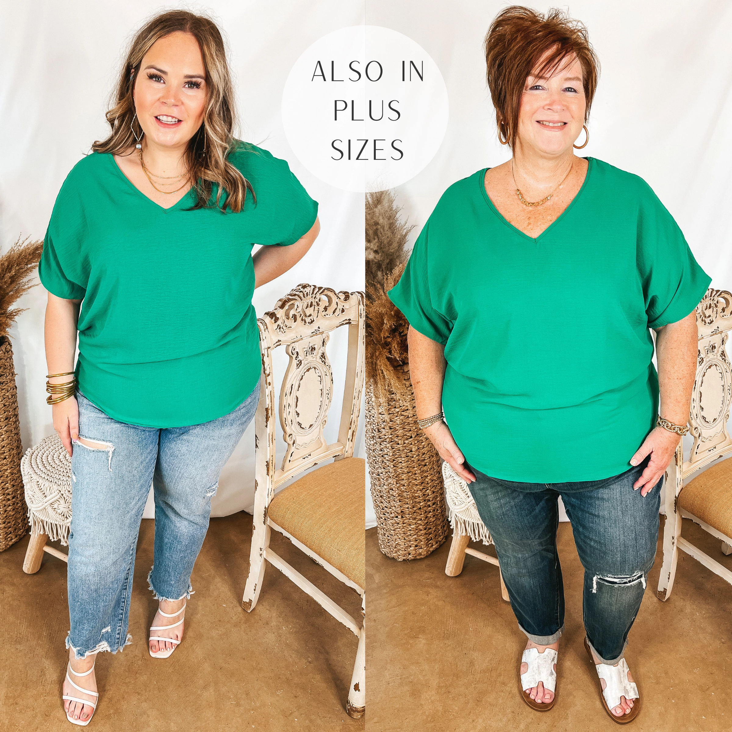 Simple Top Last Chance Size Small | Lovely Dear V Neck Short Sleeve Solid Top in Green