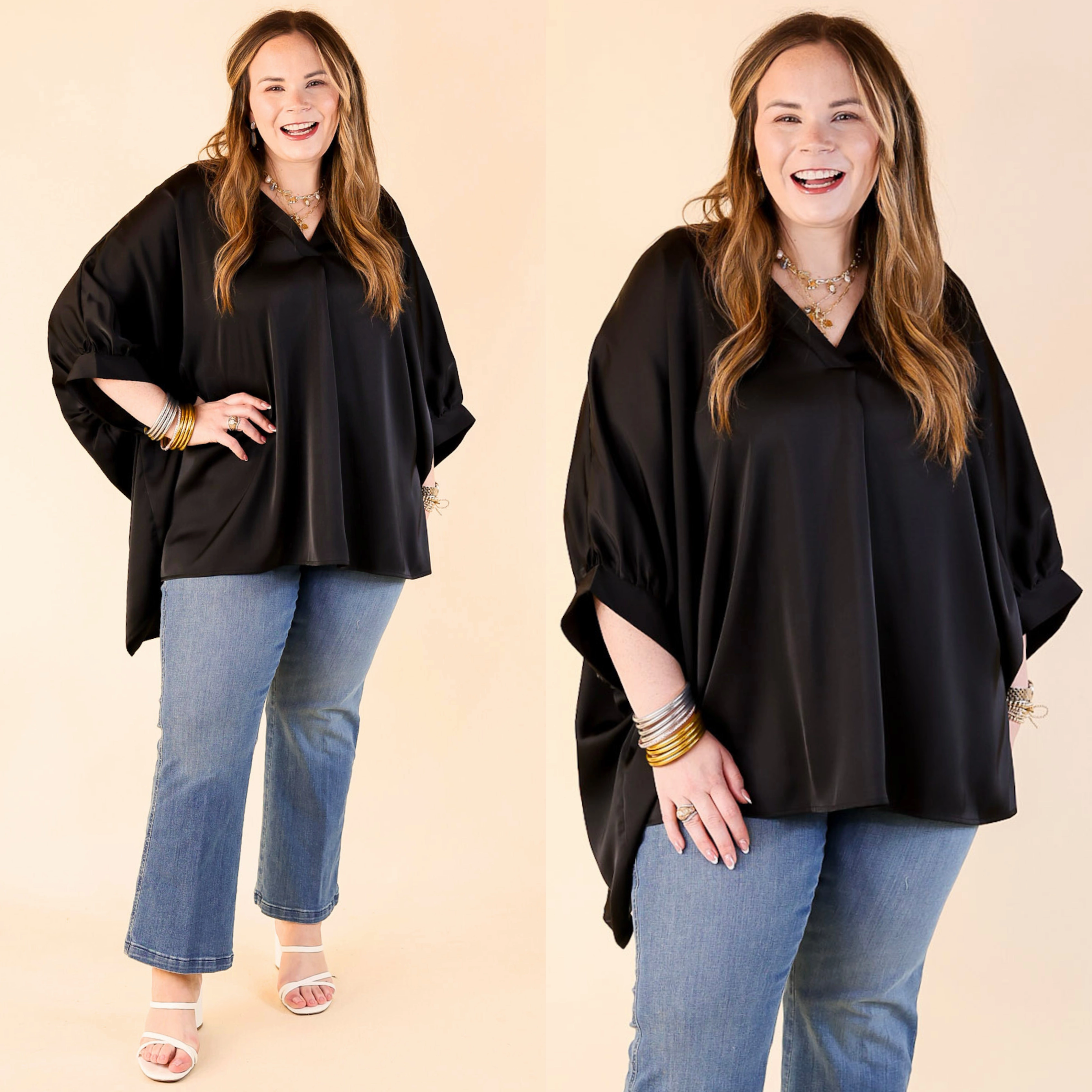 Morning Comfort Zip Front Irresistibly Chic Half Sleeve Oversized Blouse in Black