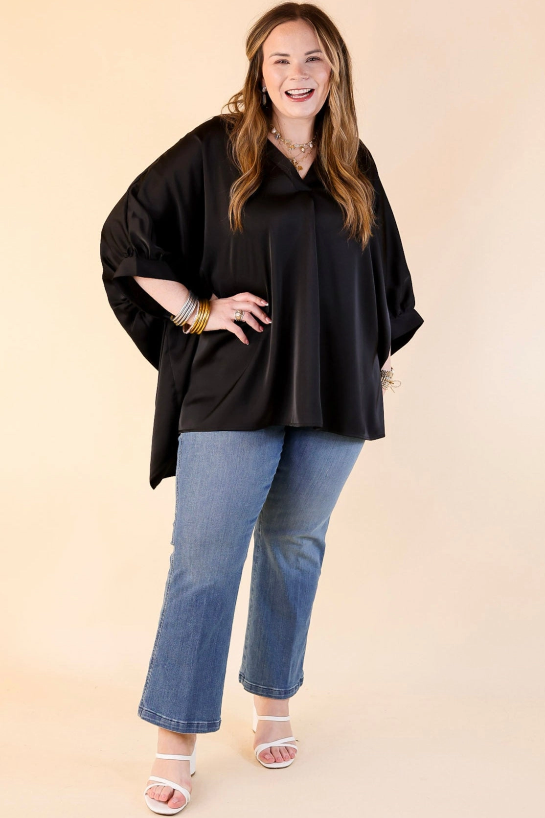 Irresistibly Chic Half Sleeve Oversized Blouse in Black Vibrant Hue Abstract print