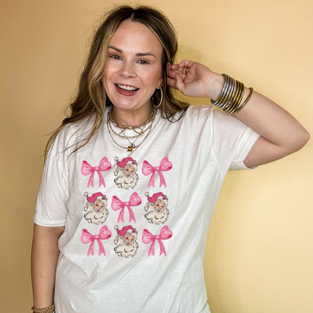 Online Exclusive | Santa and Pink Bow Collage Graphic Tee in Multiple Color Options casual and comfortable Comfy Casual Wear