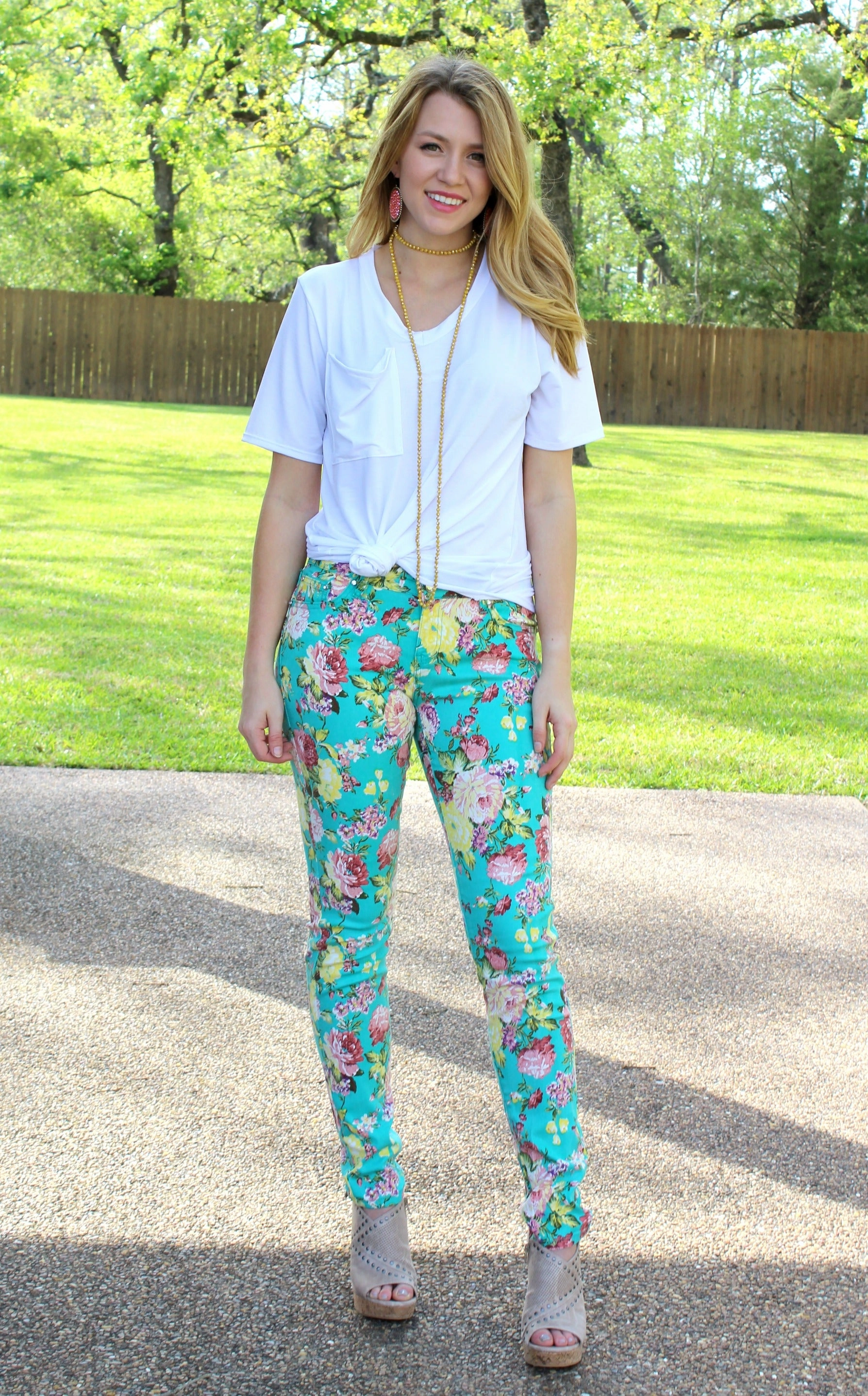 Last Chance Size 1 & 3 | In Full Bloom Floral Printed Pants in Mint Clear Mind