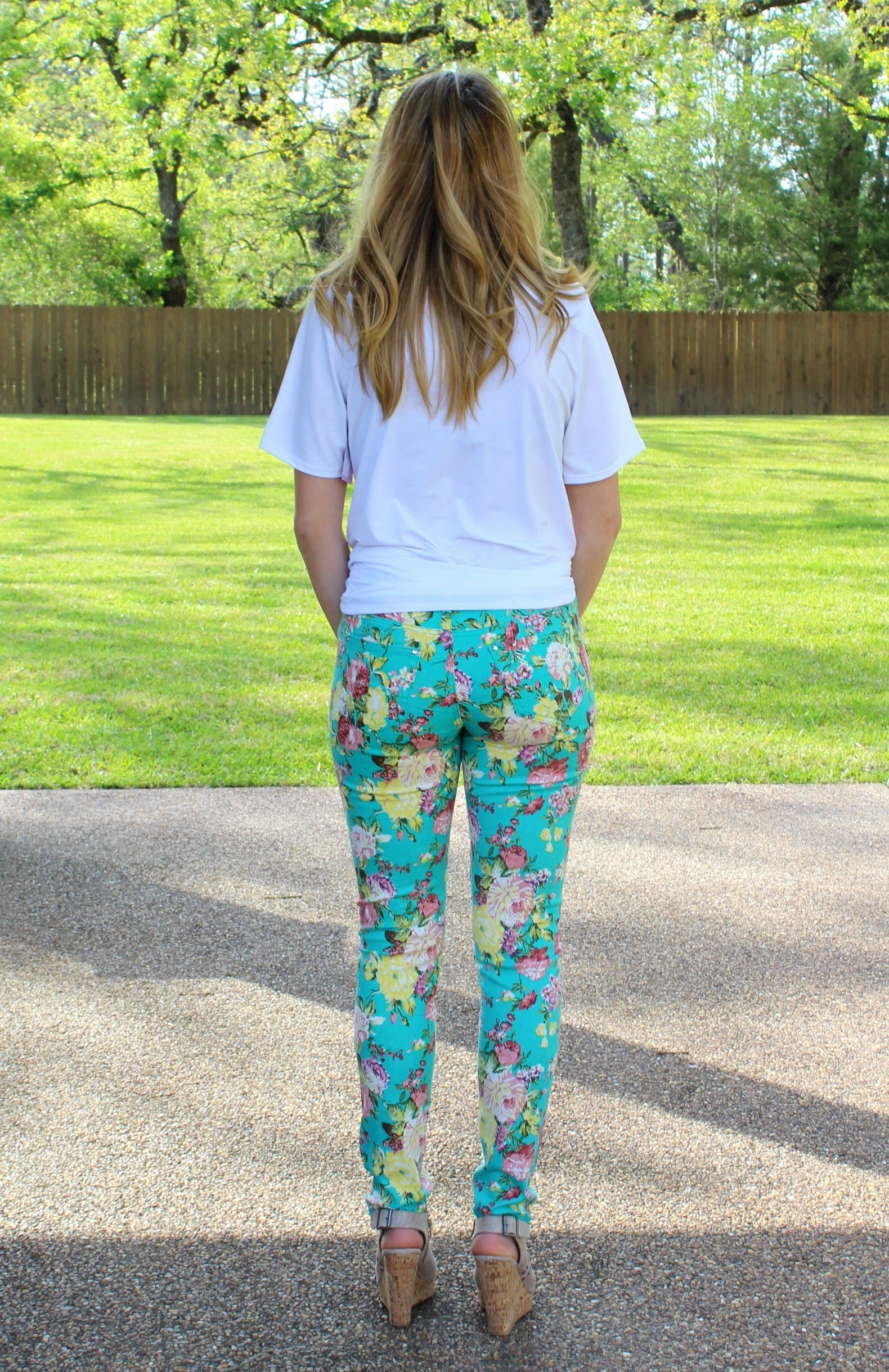 Last Chance Size 1 & 3 | In Full Bloom Floral Printed Pants in Mint Layered Hem Details Heavy Outerwear