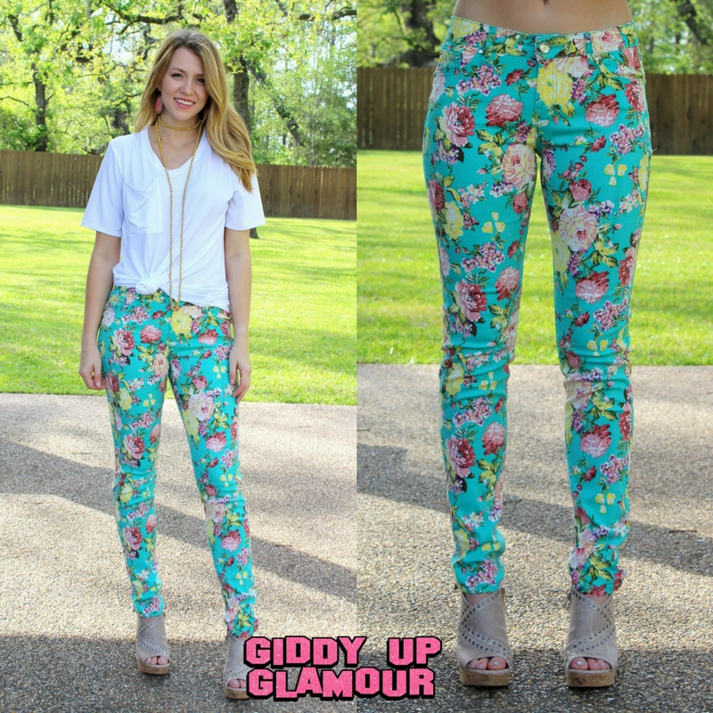 StretchWaistband SmoothFinish Last Chance Size 1 & 3 | In Full Bloom Floral Printed Pants in Mint