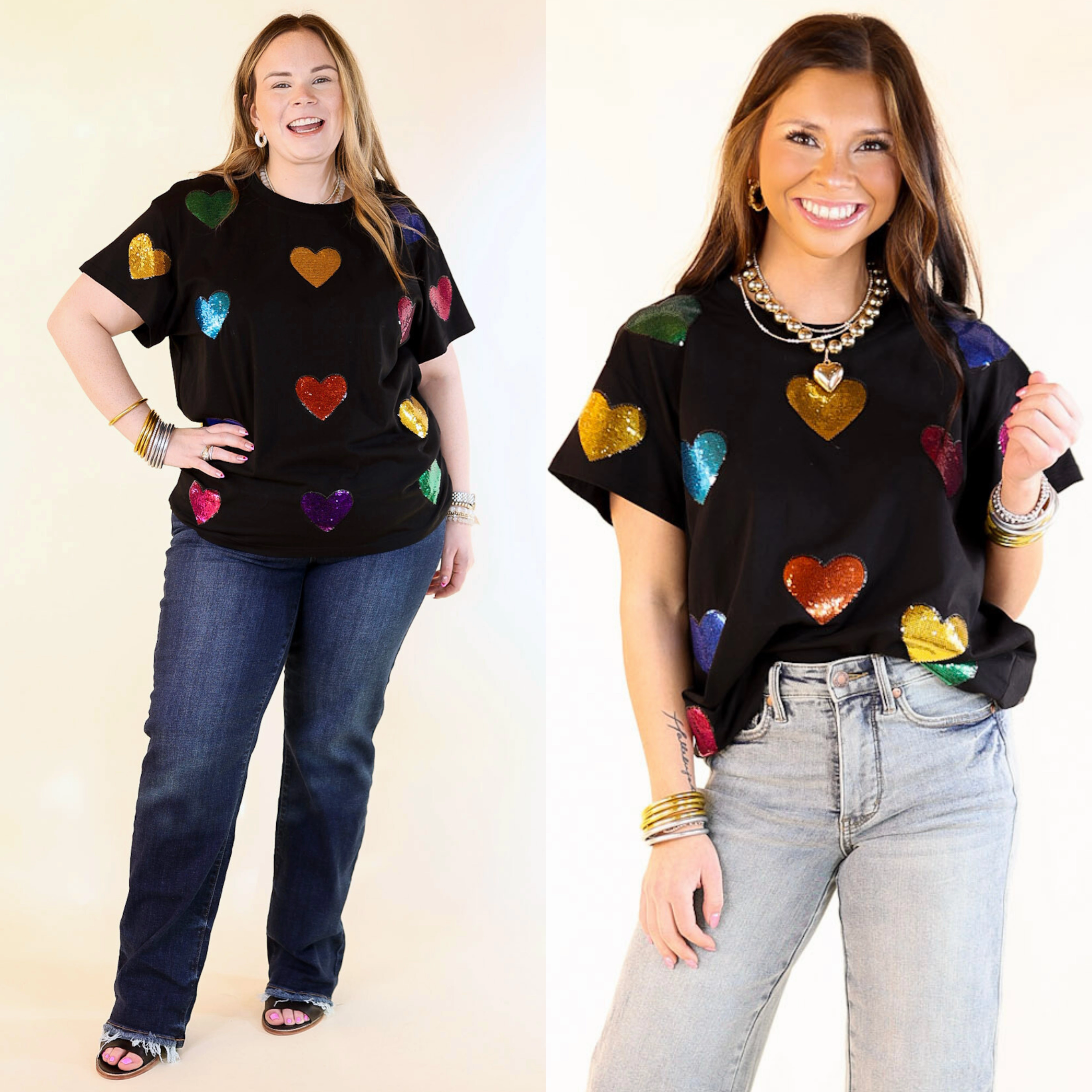 All Purpose Wear Queen Of Sparkles | Fluttering Hearts Multi-Colored Sequin Top in Black