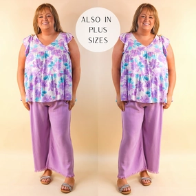 Mountain Cool SmoothGripFastenings Right On Cue Elastic Waistband Cropped Pants with Frayed Hem in Lavender Purple