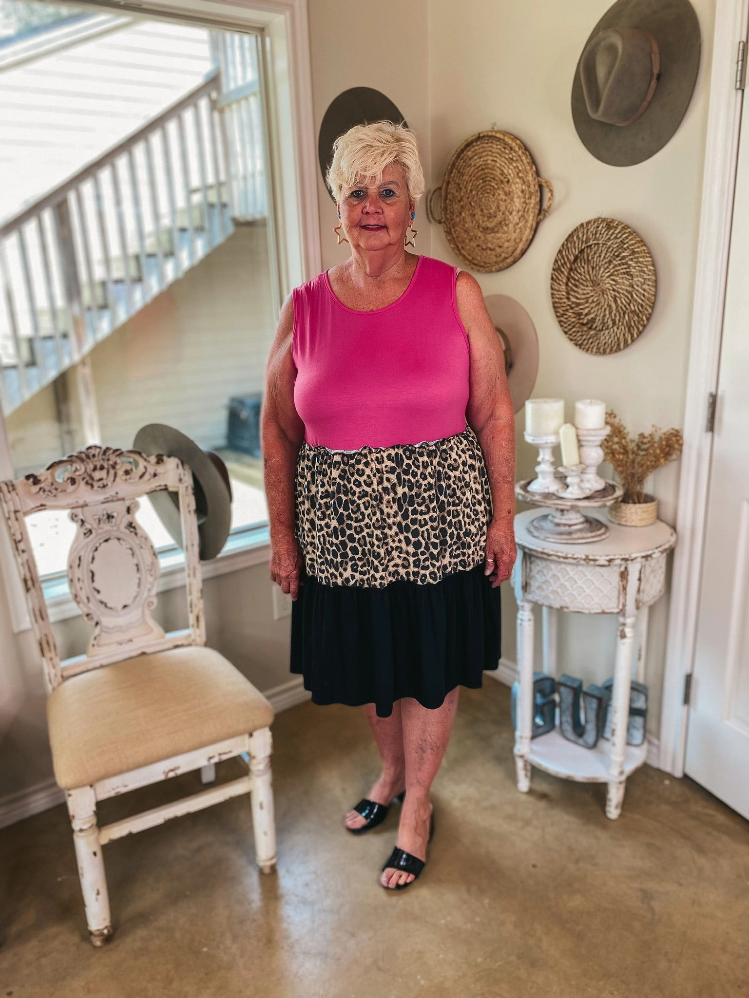 Right On Time Ruffle Tiered Leopard Print Block Dress in Fuchsia Conscious Core