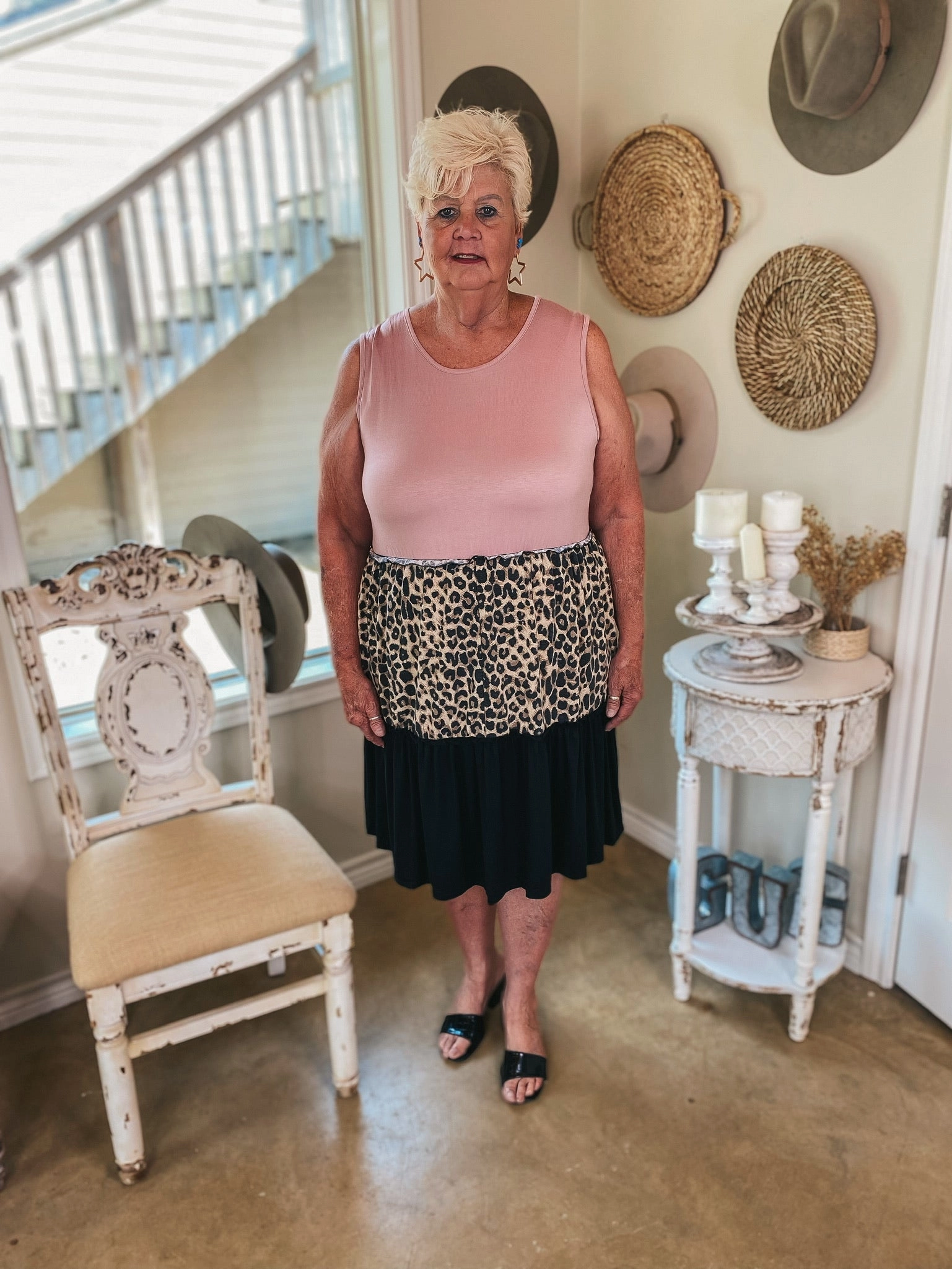 Right On Time Ruffle Tiered Leopard Print Block Dress in Mauve Ski Core