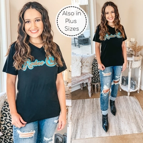 Rodeo Chica Vintage V Neck Graphic Tee in Black Comfort Wear