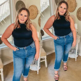 Reflective Accent Trim AdjustableCuffs Take Me Somewhere High Neck Ribbed Tank Top in Black