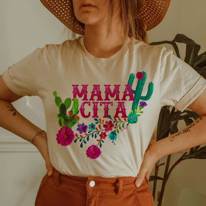 Flexible Neckband Online Exclusive | Mamacita Short Sleeve Cactus Graphic Tee in Cream