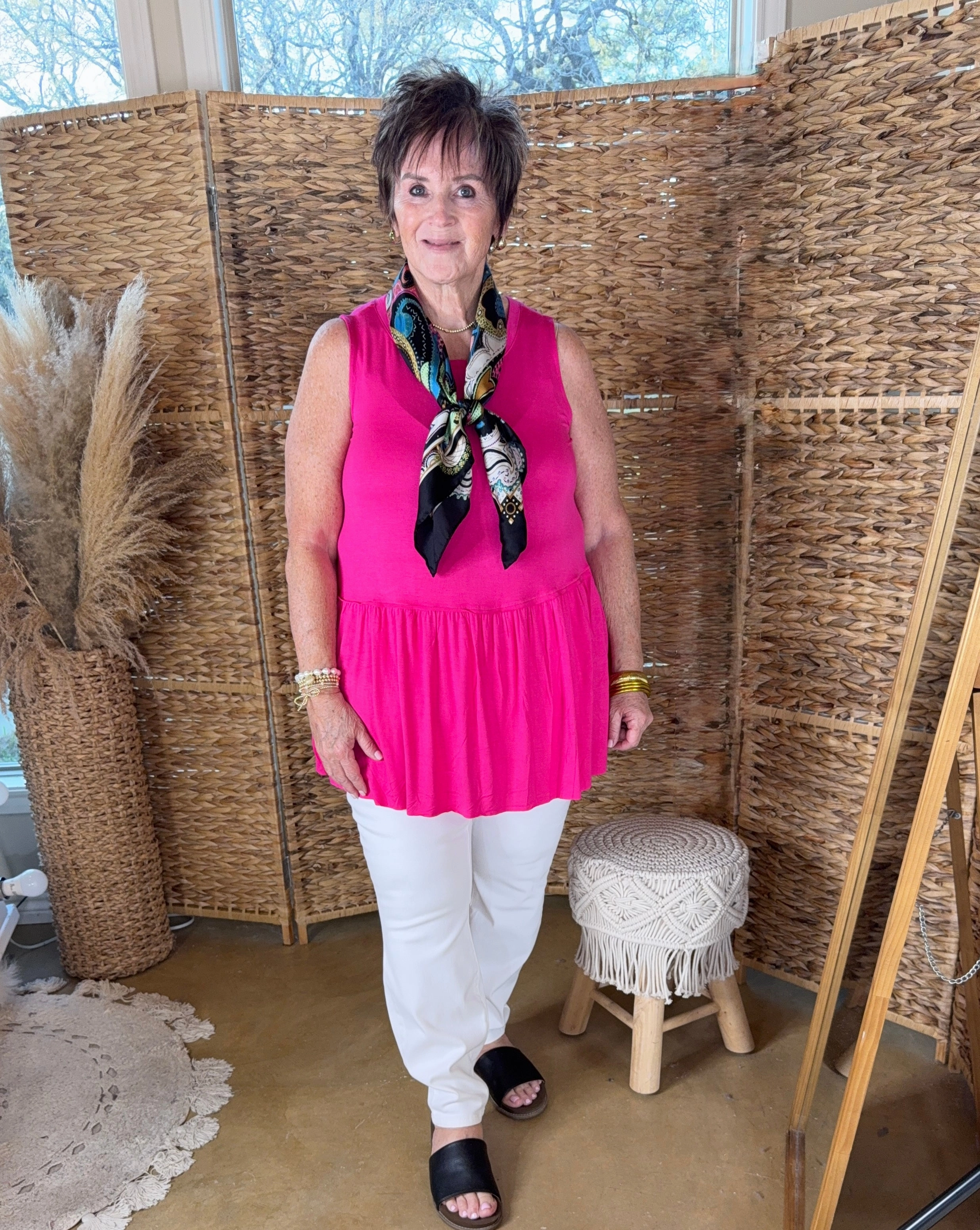 Ruffle Bottom Sleeveless Top in Hot Pink Digital Core TemperatureRegulating