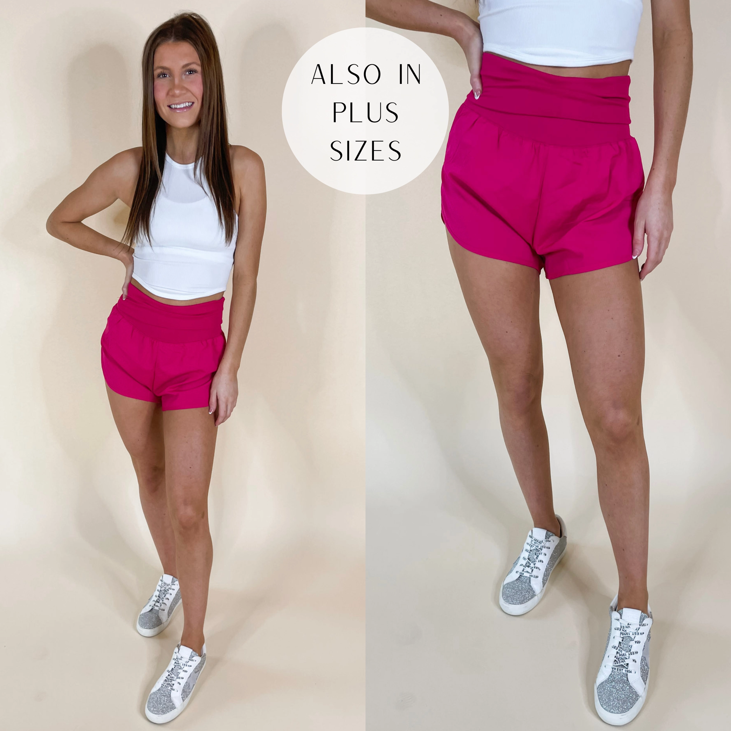 SnagProofMaterial StaticFree Material Running Laps Fold-Over High Waist Wind Shorts in Hot Pink