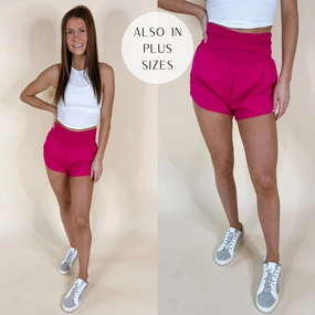 EcoFriendly Material Light Flow Running Laps Fold-Over High Waist Wind Shorts in Hot Pink