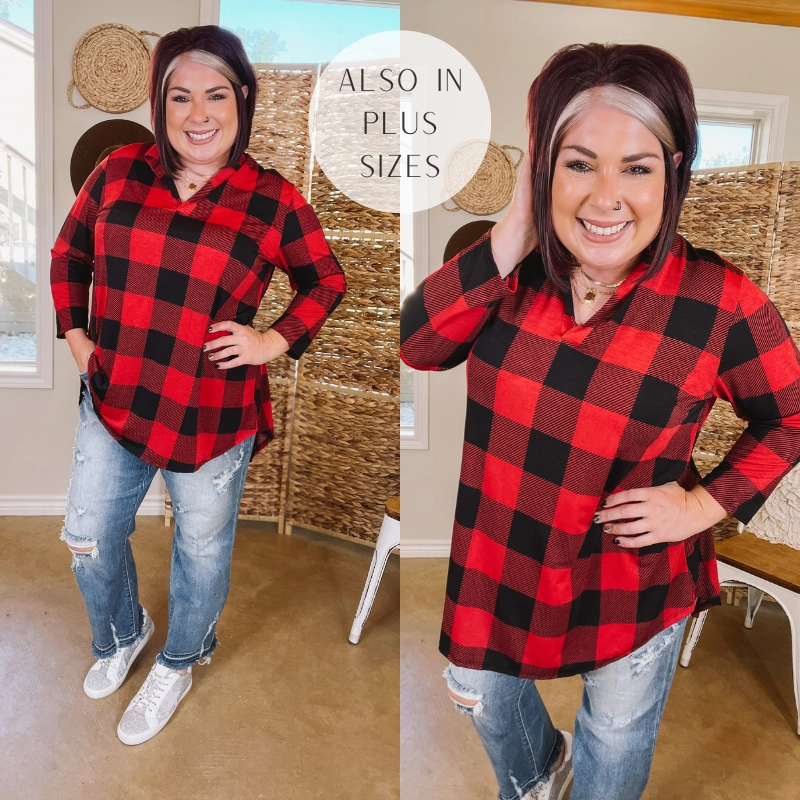 Team Edge mesh ventilation Scenic Route Buffalo Plaid Collared Tunic Top in Red