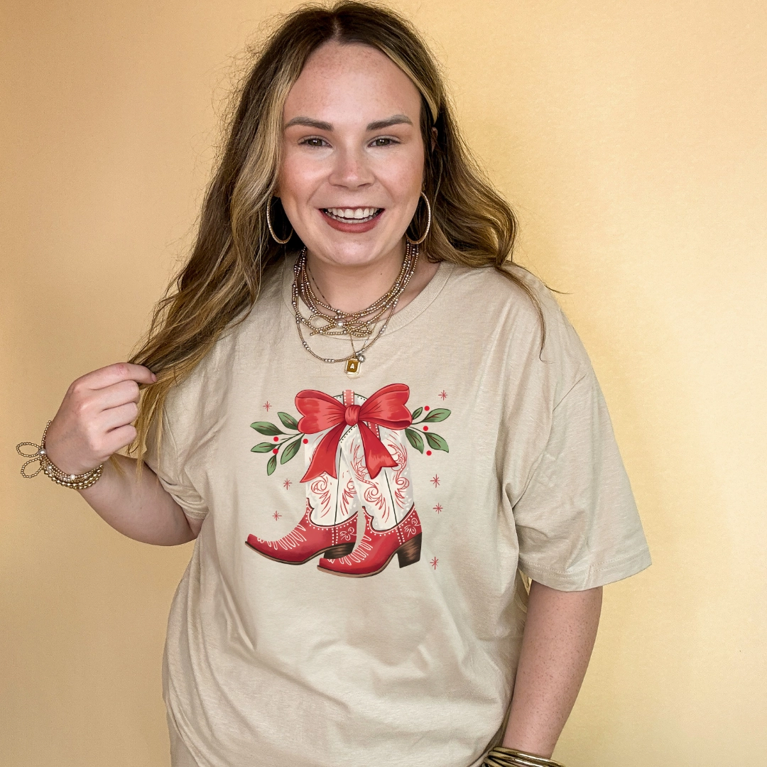 Online Exclusive | Holly Jolly Kicks Red Christmas Boots Graphic Tee in Multiple Color Options Long sleeved warmth