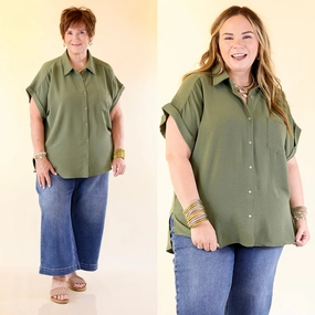 Timeless Appeal Collared Button Up Top in Olive Green Friends Meetup