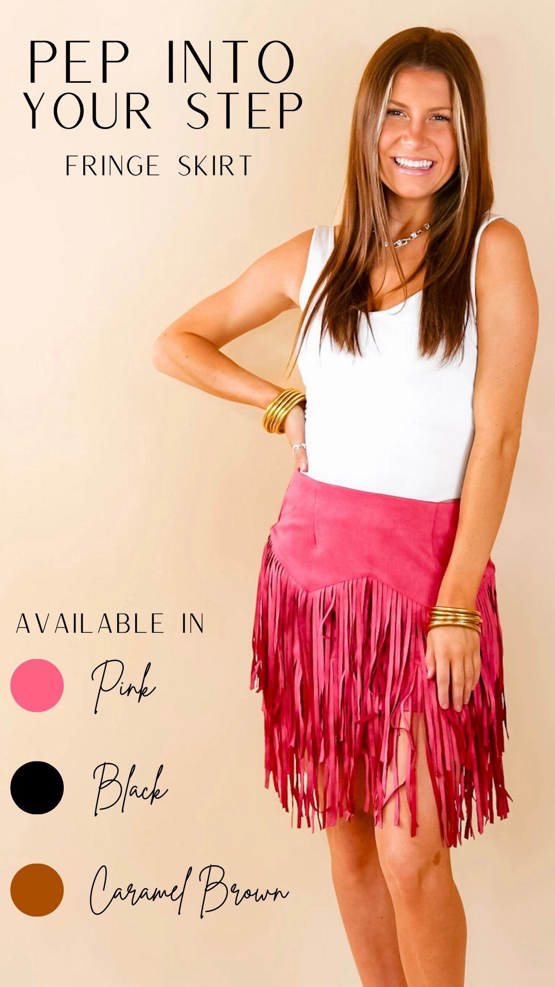 Art Glow Pep Into Your Step Suede Fringe Skirt in Pink