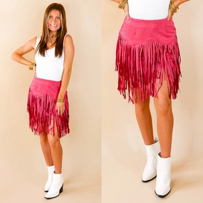 FlexibleCollarDesign Pep Into Your Step Suede Fringe Skirt in Pink