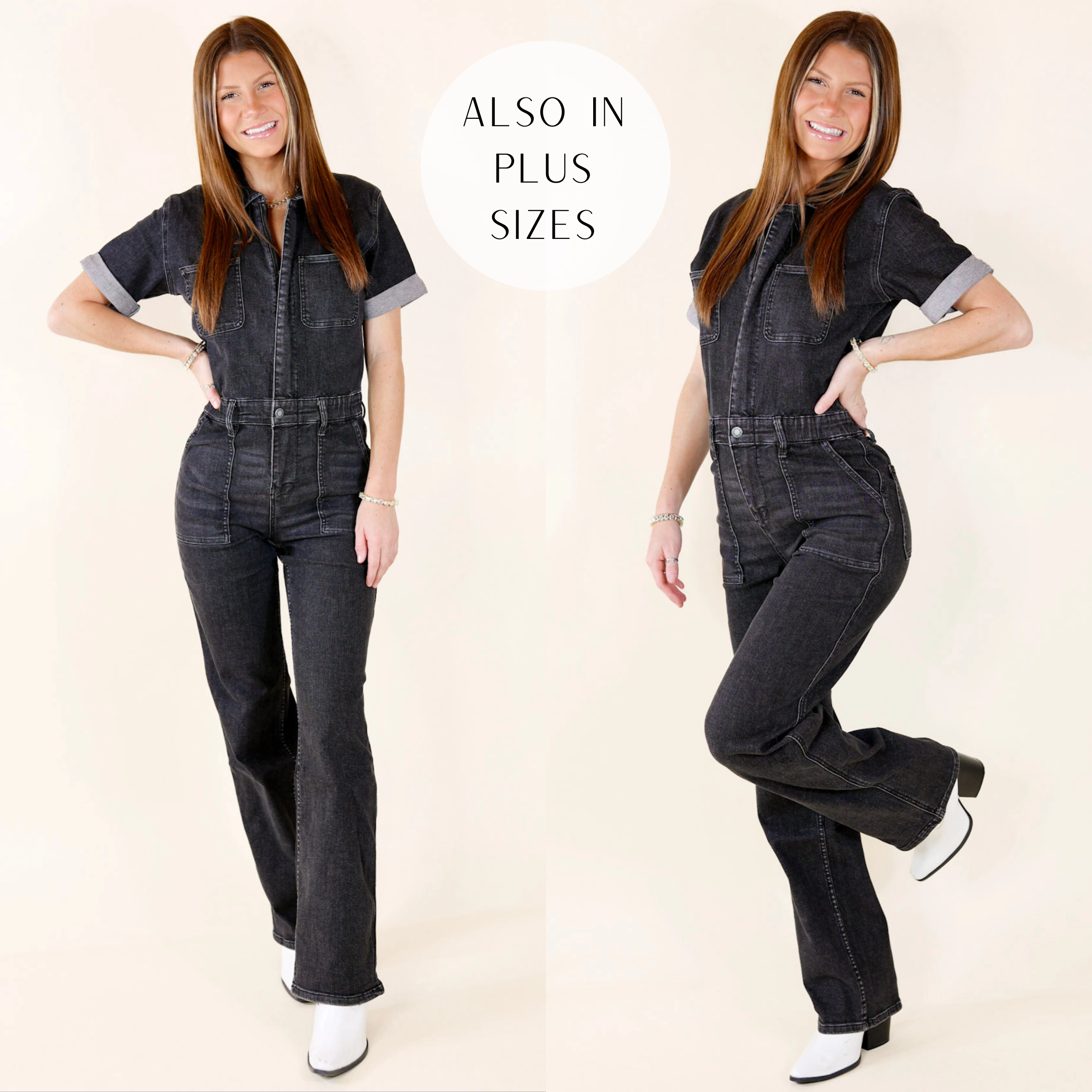 Chic Accessory Judy Blue | New To The City Short Sleeve Denim Jumpsuit in Black