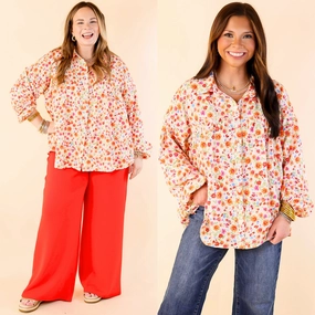 Fall Fashion Secret Garden Floral Print Top with Collar and Long Sleeves in Cream