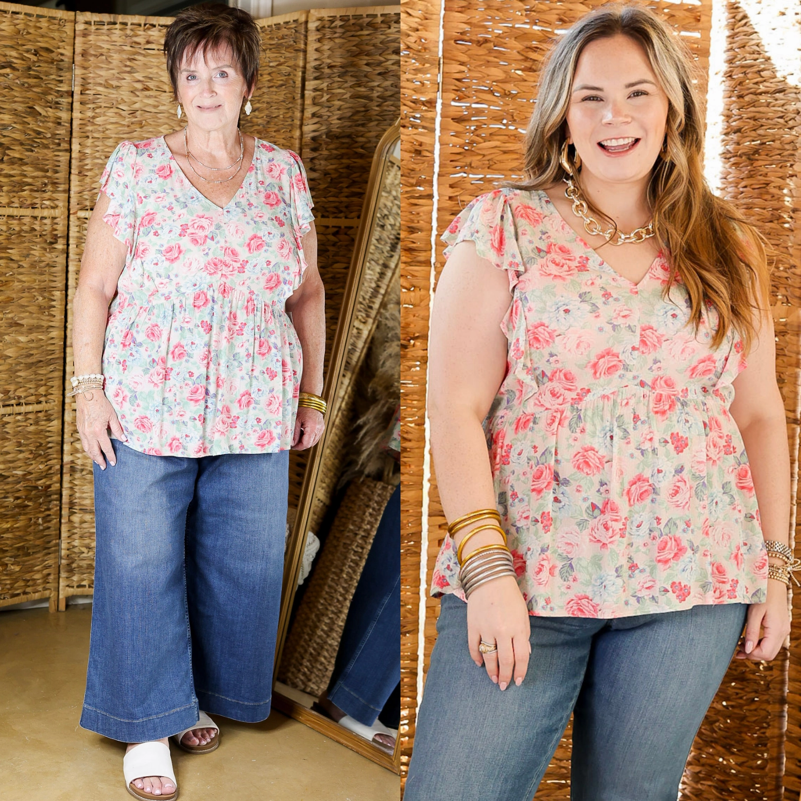 Luxurious Feel Spring Trend Sending Love Floral Ruffle Cap Sleeve Babydoll Top in Pink Mix