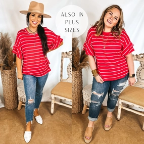 Smart Glow Set The Standard Striped Top with Short Ruffle Sleeves in Red