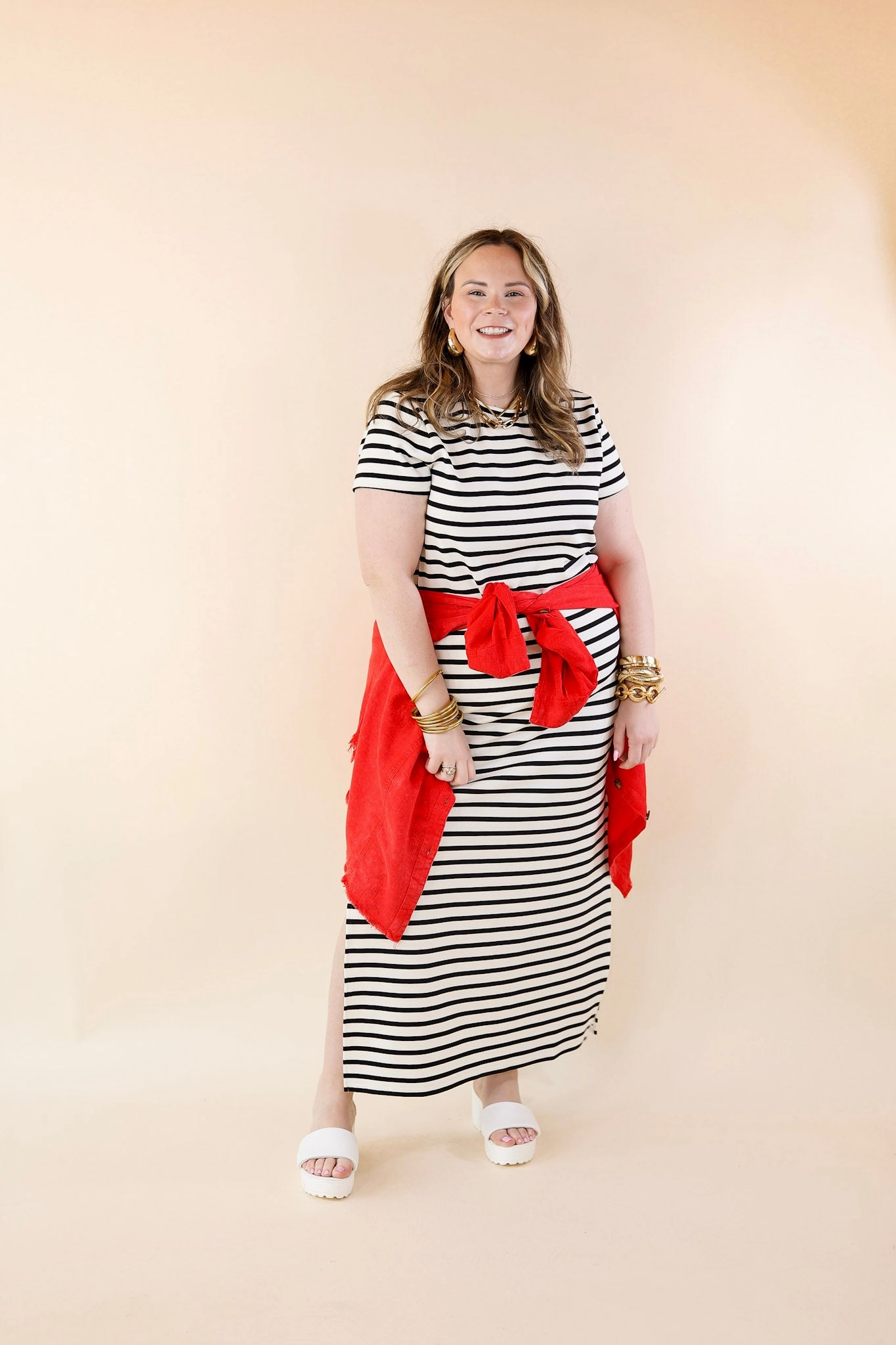 SPANX | AirEssentials Maxi T-Shirt Dress in Very Black Stripe Carnival Look Work Mix