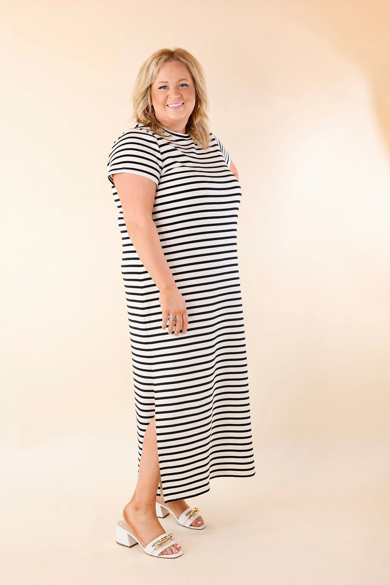 Antibacterial Finish SPANX | AirEssentials Maxi T-Shirt Dress in Very Black Stripe